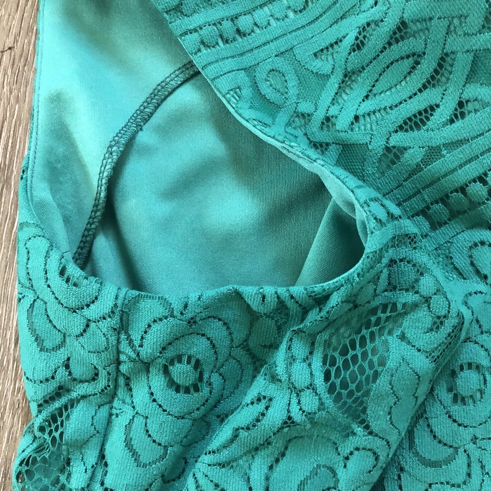 Eliza J Dress 8 Green Lace Overlay Lined Shift Floral Sleeveless‎ Back Zip - Picture 8 of 14